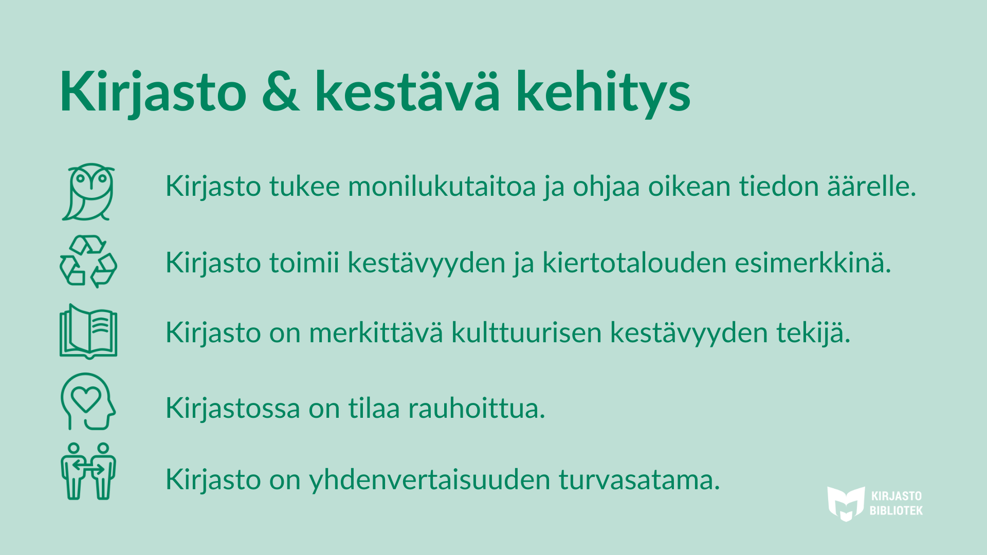 Kirjasto ja kestävä kehitys -painopisteet